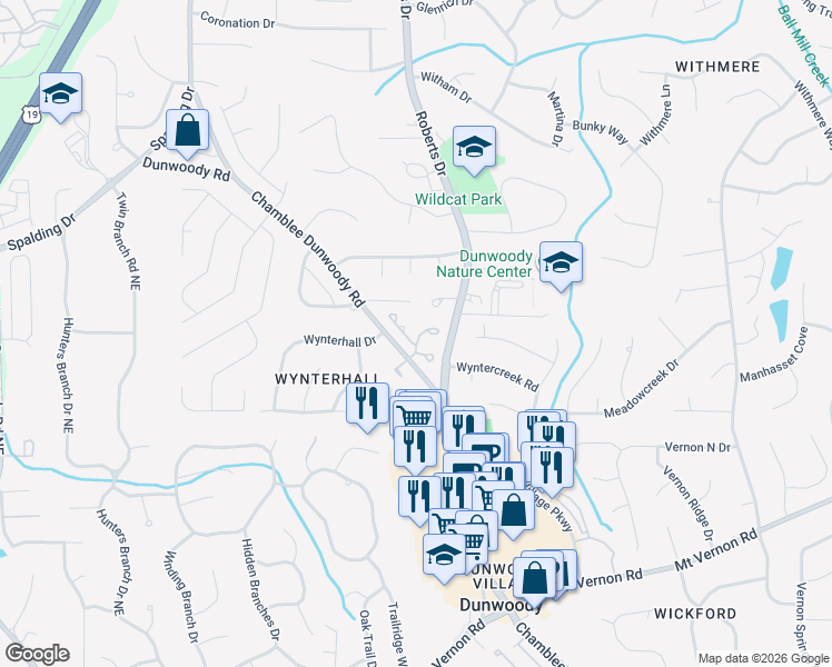 map of restaurants, bars, coffee shops, grocery stores, and more near 5298 Fairfield North in Dunwoody