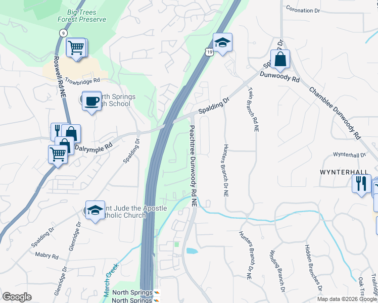 map of restaurants, bars, coffee shops, grocery stores, and more near 240 Wembley Circle in Atlanta