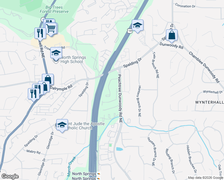 map of restaurants, bars, coffee shops, grocery stores, and more near 7370 Talbot Colony Northeast in Atlanta