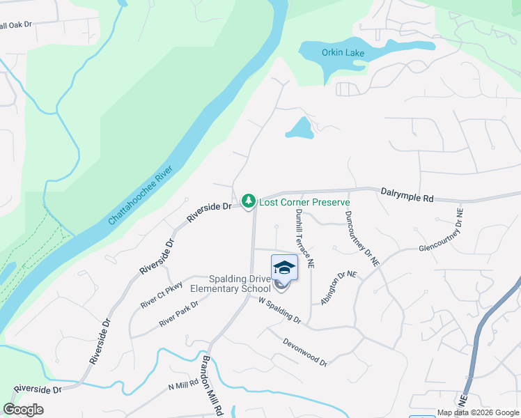 map of restaurants, bars, coffee shops, grocery stores, and more near 140-148 Dalrymple Road in Sandy Springs
