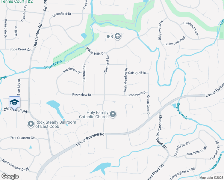 map of restaurants, bars, coffee shops, grocery stores, and more near 225 Pinetree Drive in Marietta