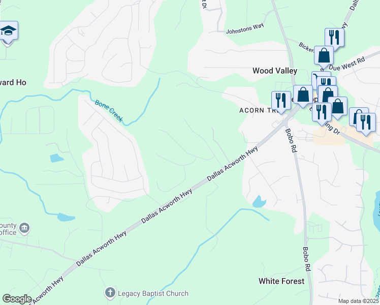 map of restaurants, bars, coffee shops, grocery stores, and more near 3887 Dallas Acworth Highway in Dallas