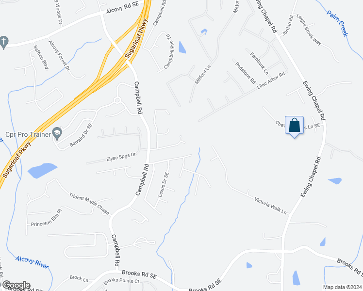map of restaurants, bars, coffee shops, grocery stores, and more near 1785 Campbell Ives Drive Southeast in Lawrenceville