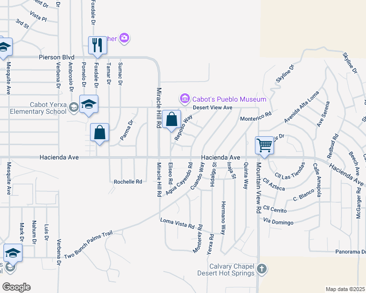 map of restaurants, bars, coffee shops, grocery stores, and more near 67587 Oro Loma Street in Desert Hot Springs