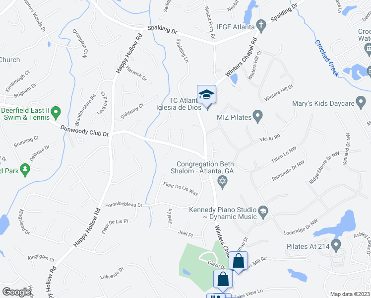 map of restaurants, bars, coffee shops, grocery stores, and more near 4978 Dunwoody Club Drive in Atlanta