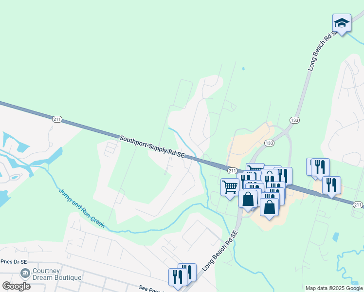 map of restaurants, bars, coffee shops, grocery stores, and more near 4852 Southport-Supply Road Southeast in Southport