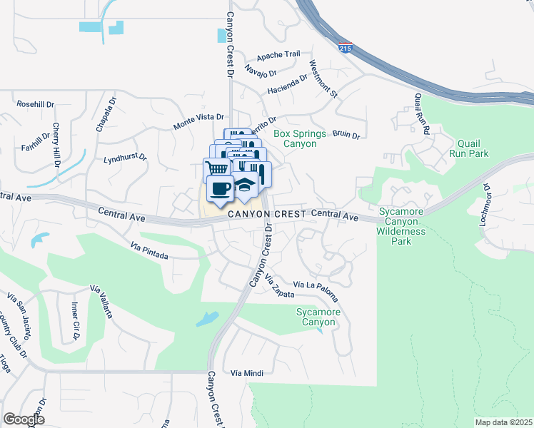 map of restaurants, bars, coffee shops, grocery stores, and more near 253 Canyon Crest Drive in Monrovia