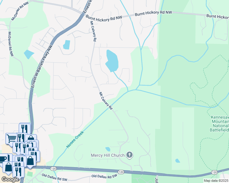 map of restaurants, bars, coffee shops, grocery stores, and more near 2139 Bramlett Place in Marietta