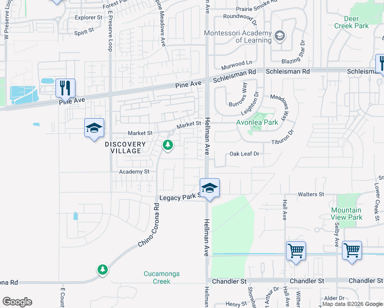 map of restaurants, bars, coffee shops, grocery stores, and more near in Chino