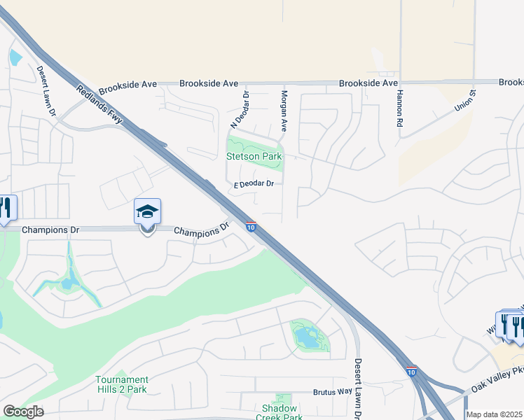 map of restaurants, bars, coffee shops, grocery stores, and more near 1222 Tumbleweed Court in Beaumont