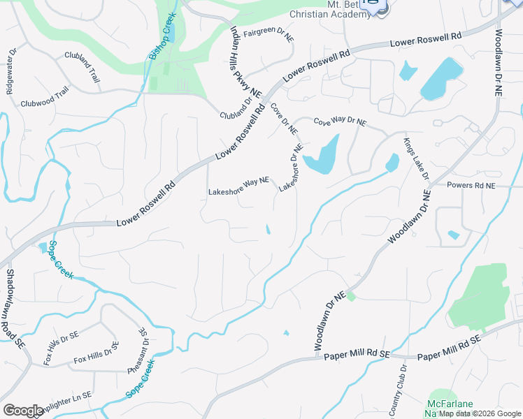 map of restaurants, bars, coffee shops, grocery stores, and more near 193 Lakeshore Court Northeast in Marietta