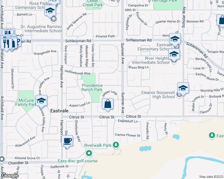 map of restaurants, bars, coffee shops, grocery stores, and more near 13462 Jasper Loop in Corona