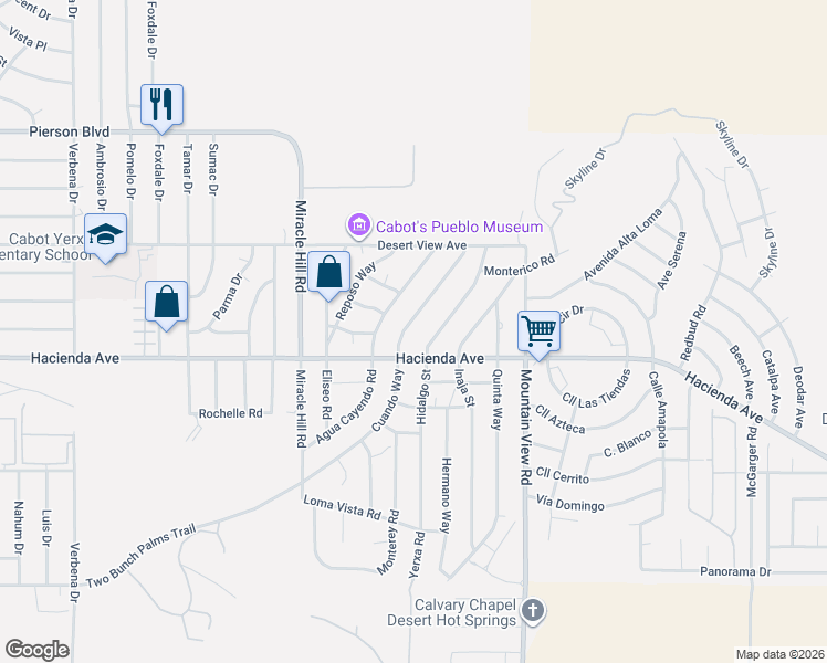 map of restaurants, bars, coffee shops, grocery stores, and more near 12849 Cuando Way in Desert Hot Springs