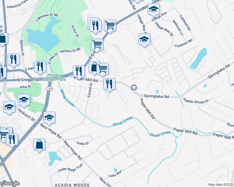 map of restaurants, bars, coffee shops, grocery stores, and more near 235 Greenview Lane in Lawrenceville