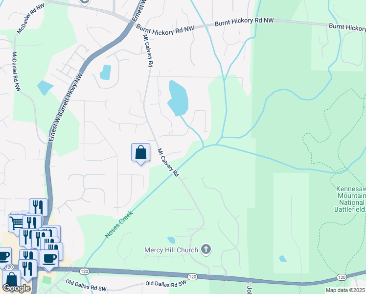 map of restaurants, bars, coffee shops, grocery stores, and more near 2139 Bramlett Place in Marietta