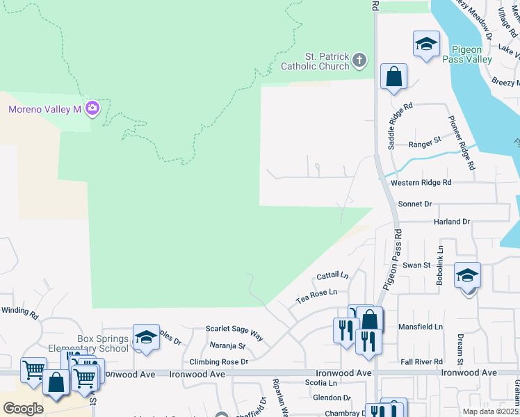 map of restaurants, bars, coffee shops, grocery stores, and more near 22600 Echo Lake Road in Moreno Valley