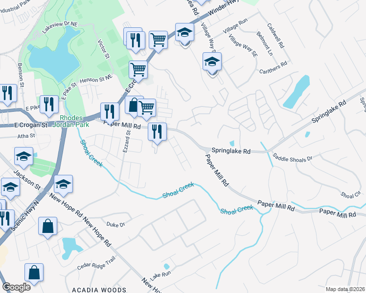 map of restaurants, bars, coffee shops, grocery stores, and more near 189 Paper Mill Road in Lawrenceville