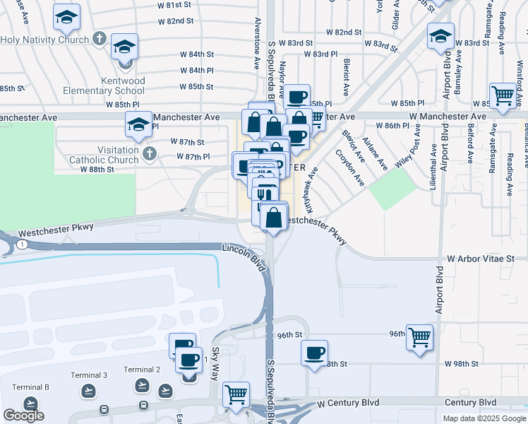 map of restaurants, bars, coffee shops, grocery stores, and more near 8946 South Sepulveda Boulevard in Los Angeles