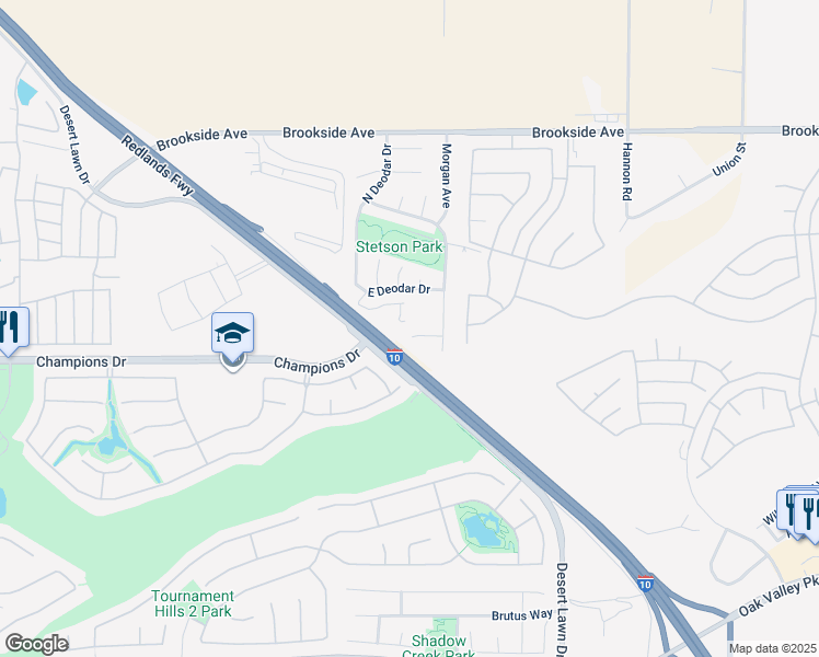 map of restaurants, bars, coffee shops, grocery stores, and more near 1222 Tumbleweed Court in Beaumont
