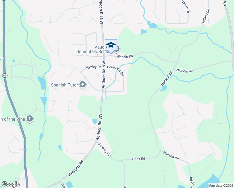 map of restaurants, bars, coffee shops, grocery stores, and more near 105 Courtland Circle in Powder Springs