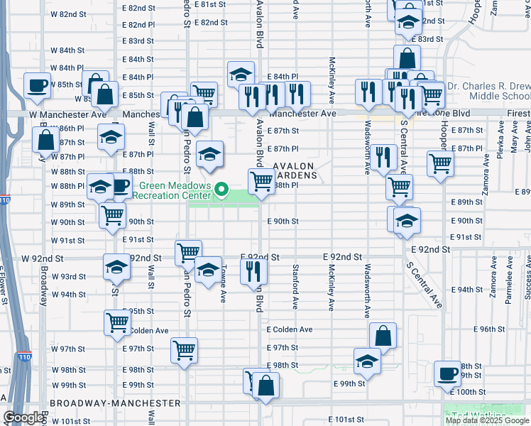 map of restaurants, bars, coffee shops, grocery stores, and more near in Los Angeles