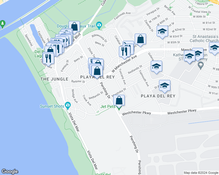 map of restaurants, bars, coffee shops, grocery stores, and more near 8717 Delgany Avenue in Los Angeles