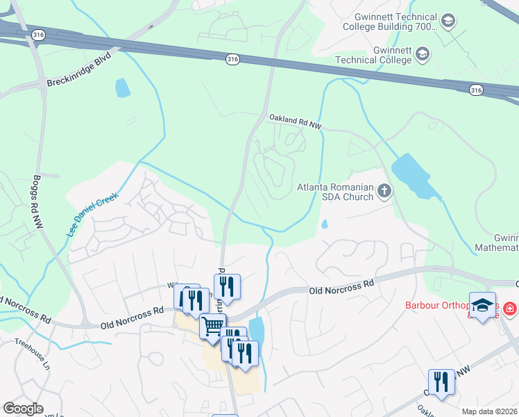 map of restaurants, bars, coffee shops, grocery stores, and more near 1283 Miss Irene Lane Northwest in Lawrenceville