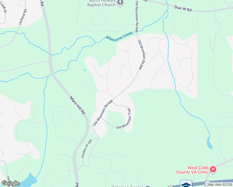 map of restaurants, bars, coffee shops, grocery stores, and more near 51 Old Mountain Road Northwest in Powder Springs