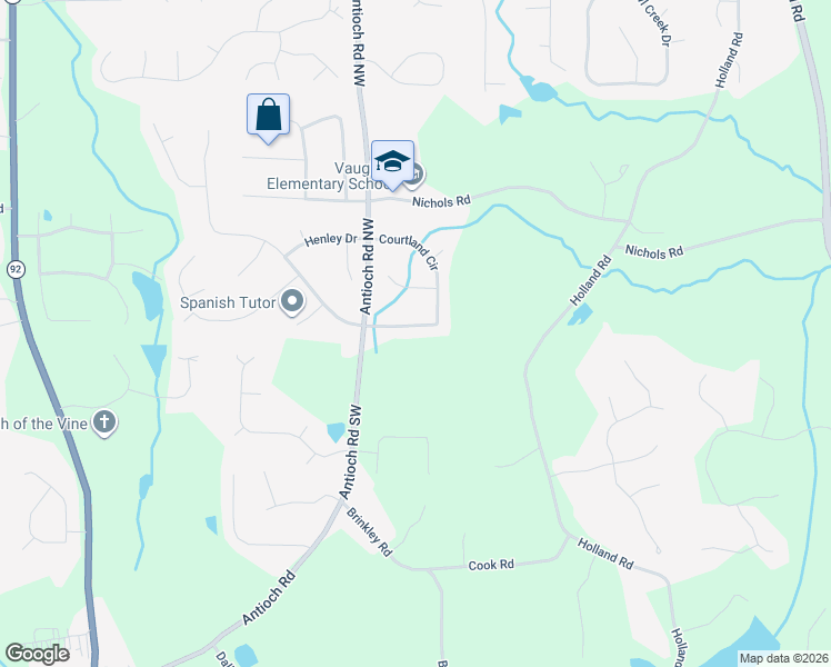 map of restaurants, bars, coffee shops, grocery stores, and more near 108 Courtland Circle in Powder Springs