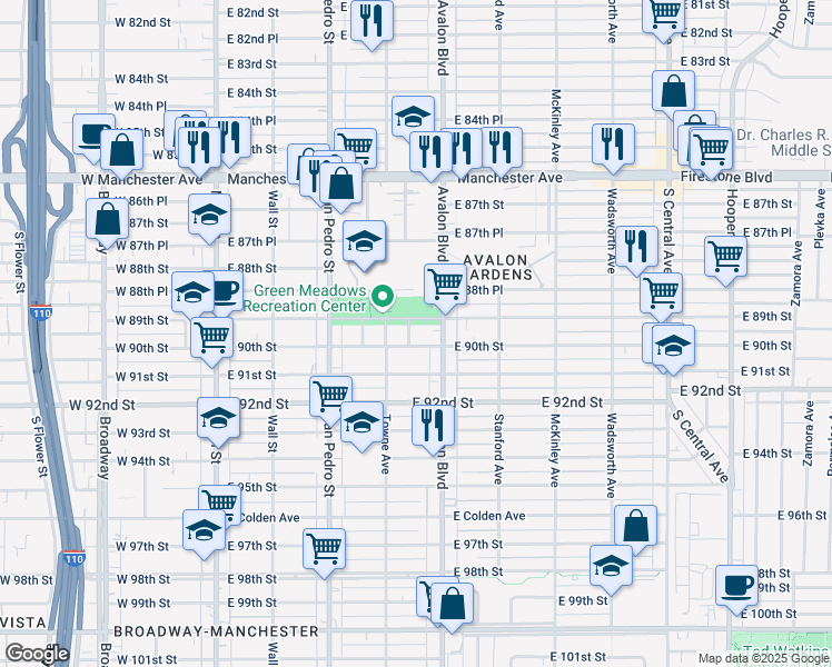 map of restaurants, bars, coffee shops, grocery stores, and more near 8912 Mettler Street in Los Angeles
