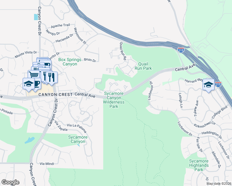 map of restaurants, bars, coffee shops, grocery stores, and more near 375 Central Avenue in Riverside
