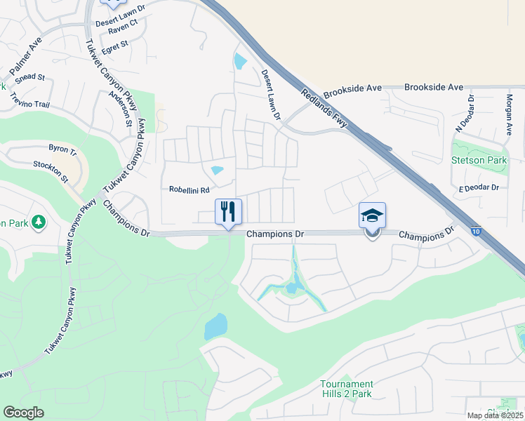 map of restaurants, bars, coffee shops, grocery stores, and more near 10961 Desert Lawn Drive in Calimesa