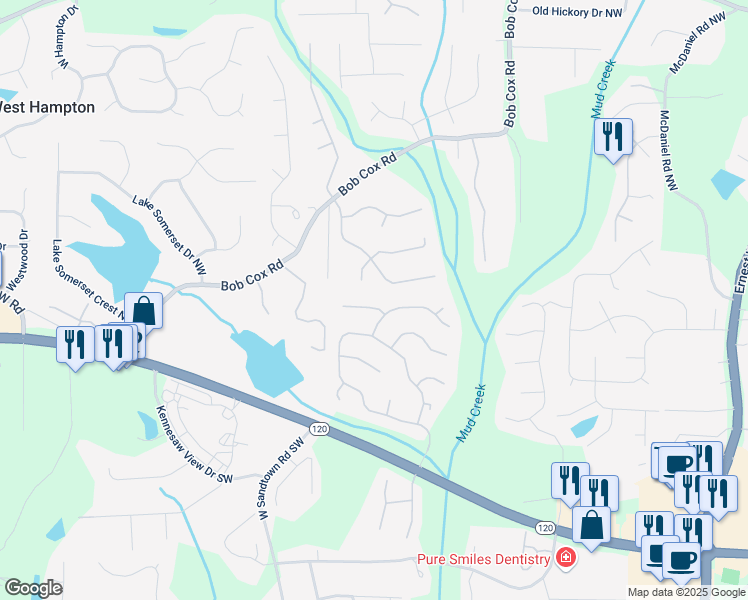 map of restaurants, bars, coffee shops, grocery stores, and more near 3052 Fleet Street Southwest in Marietta