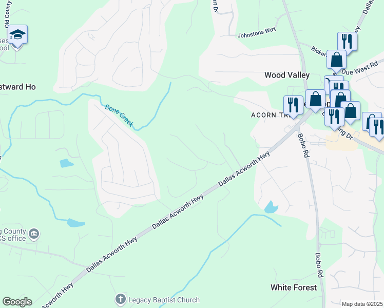 map of restaurants, bars, coffee shops, grocery stores, and more near 3887 Dallas Acworth Highway in Dallas