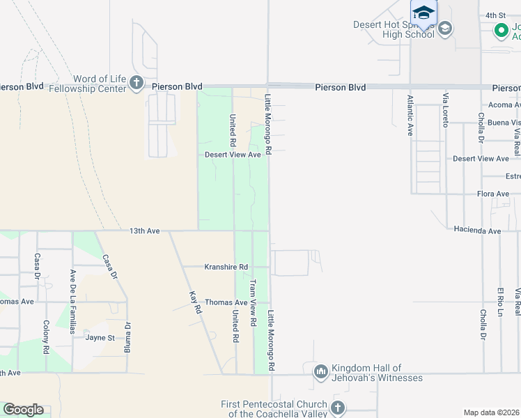 map of restaurants, bars, coffee shops, grocery stores, and more near 12659 Little Morongo Road in Desert Hot Springs