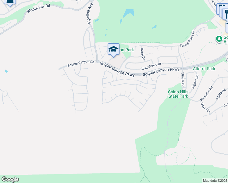 map of restaurants, bars, coffee shops, grocery stores, and more near 4207 Foxrun Drive in Chino Hills