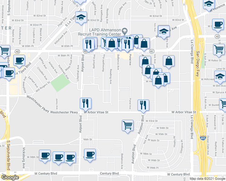 map of restaurants, bars, coffee shops, grocery stores, and more near 8940 Reading Avenue in Los Angeles