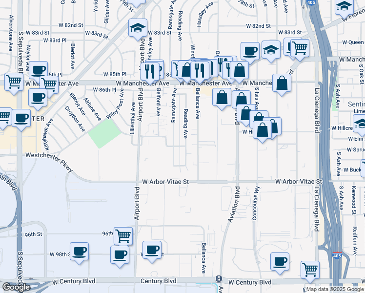 map of restaurants, bars, coffee shops, grocery stores, and more near 8940 Reading Avenue in Los Angeles