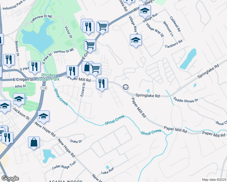 map of restaurants, bars, coffee shops, grocery stores, and more near 235 Greenview Lane in Lawrenceville