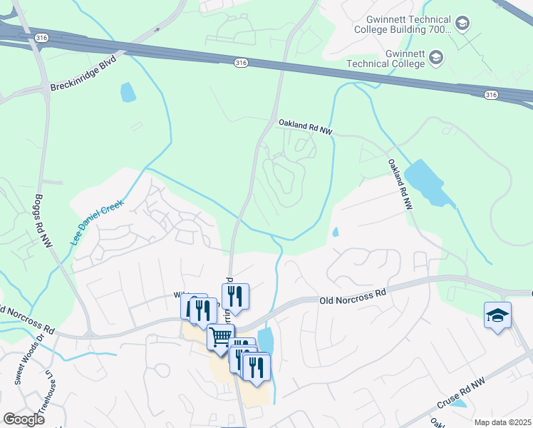 map of restaurants, bars, coffee shops, grocery stores, and more near 1233 Miss Irene Lane Northwest in Lawrenceville