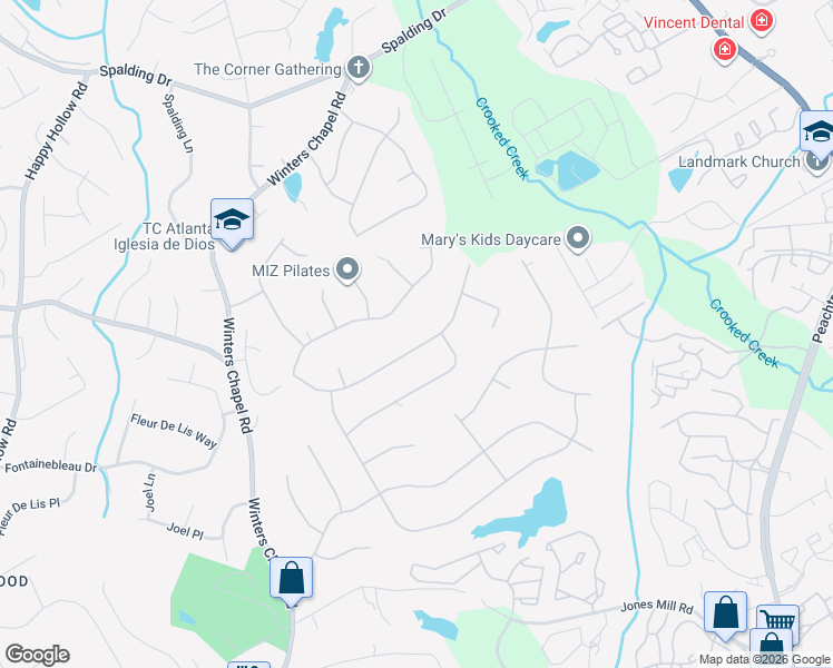 map of restaurants, bars, coffee shops, grocery stores, and more near 6757 Tilton Lane Northwest in Atlanta