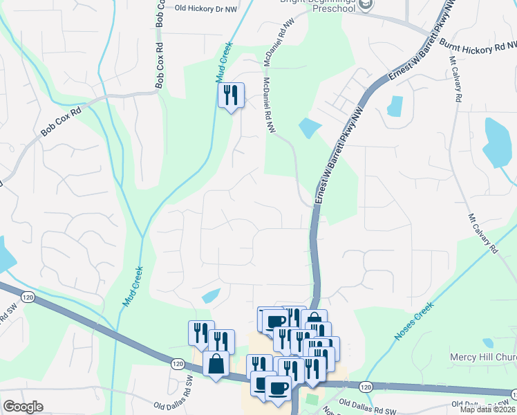 map of restaurants, bars, coffee shops, grocery stores, and more near 27 Peggy Court Northwest in Marietta