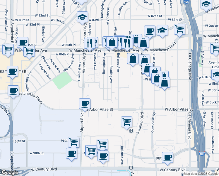 map of restaurants, bars, coffee shops, grocery stores, and more near 8940 Reading Avenue in Los Angeles