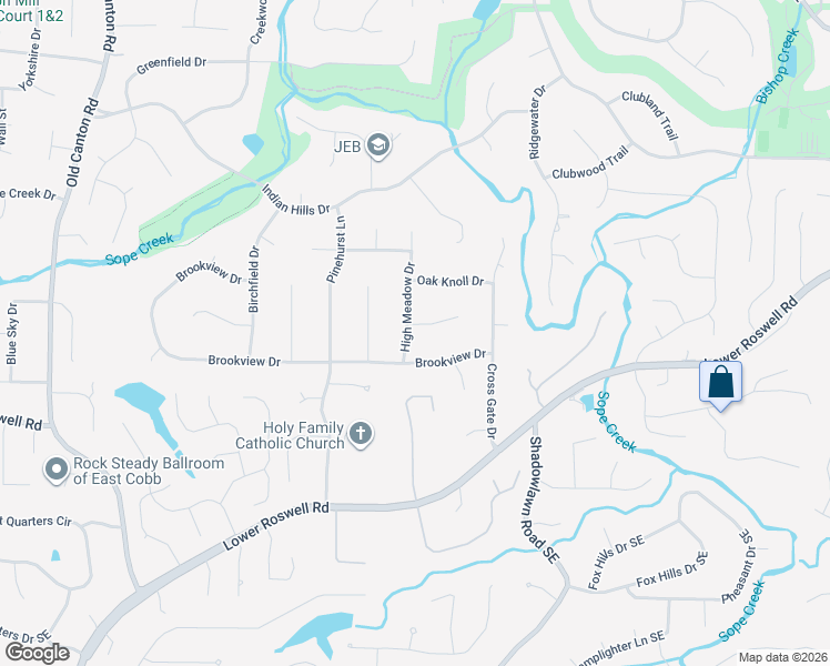map of restaurants, bars, coffee shops, grocery stores, and more near 3490 Ridge View Court Northeast in Marietta