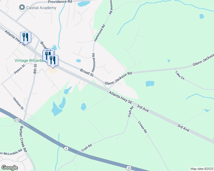 map of restaurants, bars, coffee shops, grocery stores, and more near 2189 Broad Street in Statham