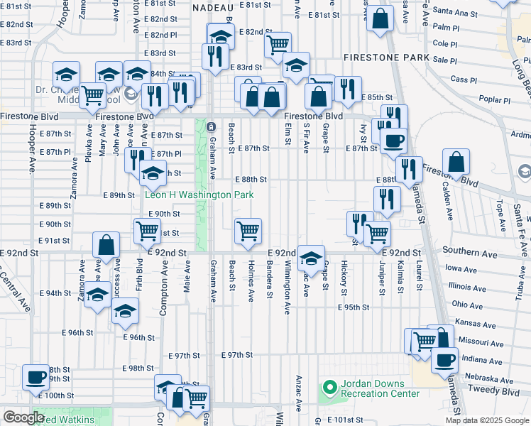 map of restaurants, bars, coffee shops, grocery stores, and more near 8917 Bandera Street in Los Angeles