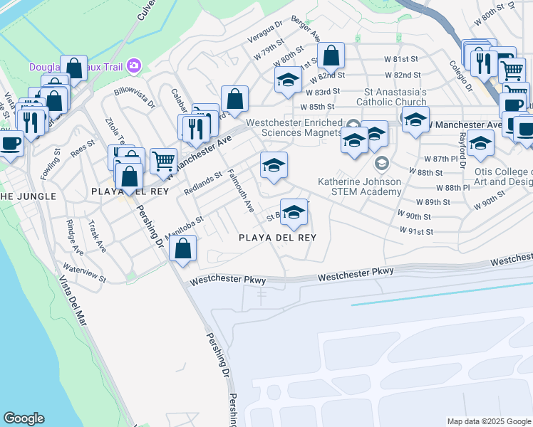 map of restaurants, bars, coffee shops, grocery stores, and more near 7769 Saint Bernard Street in Los Angeles
