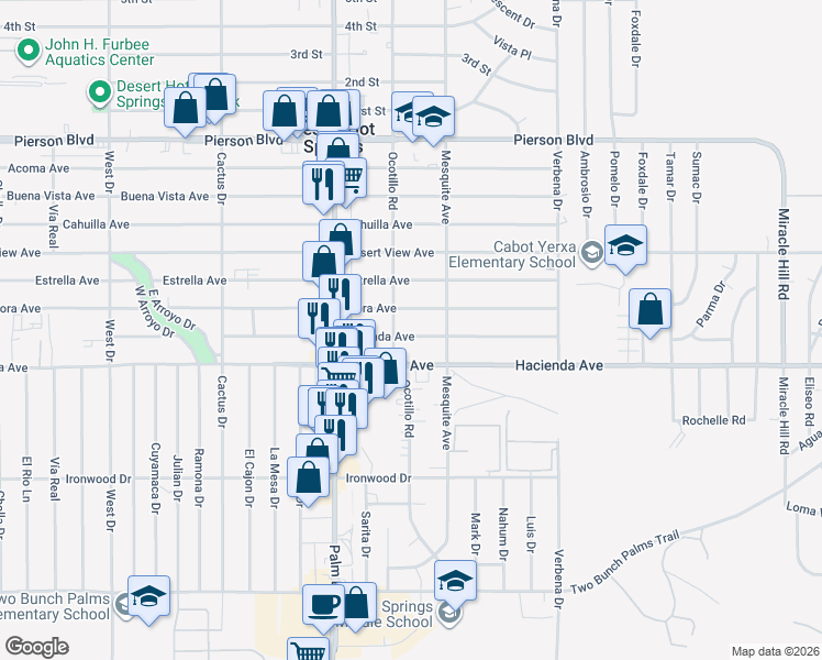 map of restaurants, bars, coffee shops, grocery stores, and more near 66670 Granada Avenue in Desert Hot Springs