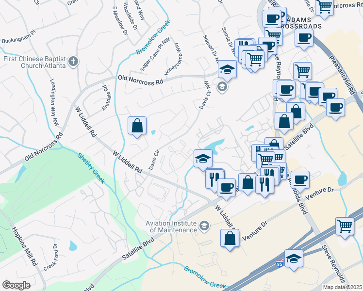 map of restaurants, bars, coffee shops, grocery stores, and more near 3307 Club Place in Duluth