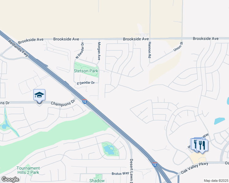 map of restaurants, bars, coffee shops, grocery stores, and more near 1660 Snowberry Road in Beaumont